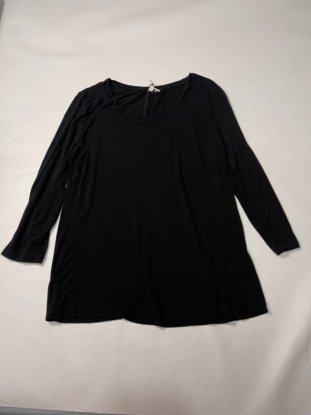 Black Rayon Blouse, Scoop Neck 3/4 Sleeve, Size M